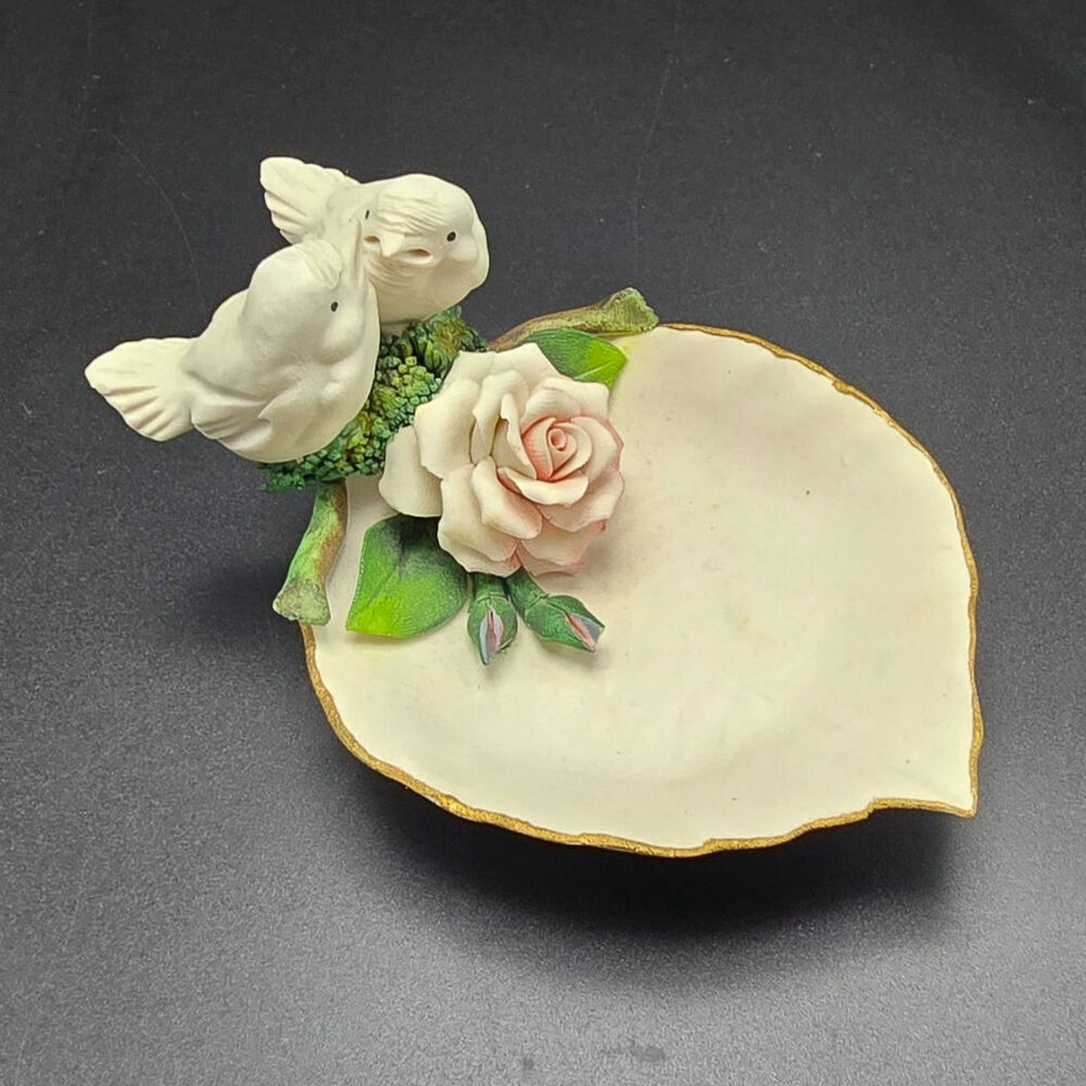 Vintage Capodimonte Porcelain Bird Rose Trinket Dish